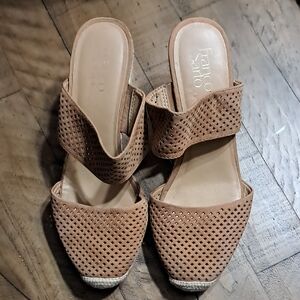 Franco Sarto Women's Tan Perforated Slide Sandals